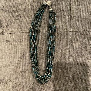 Turquoise & gray 8-Strand Choker Necklace Magnetic Clasp 18” PREMIER DESIGNS